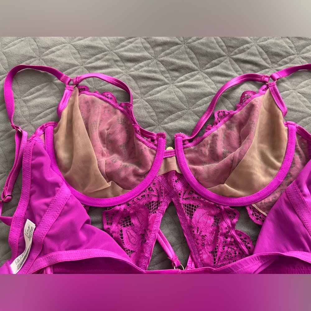 Vamp by Bras N Things - Divine Pink Bodysuit w/Lace & Satin Trim - Picture 7 of 11